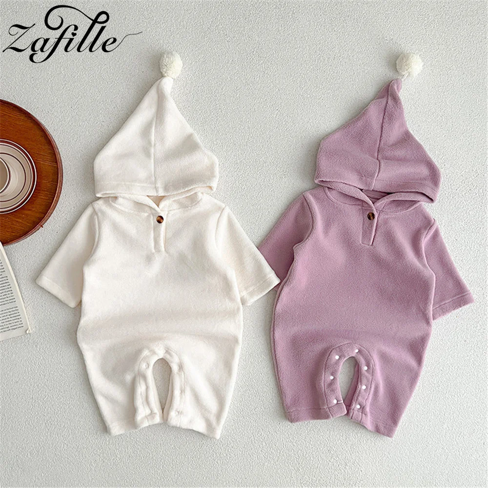 

ZAFILLE Infant Playsuit Solid Baby Winter Clothes Hooded Jumpsuit For Kids Newborns Clothing Korean Style Toddler Girls Costume