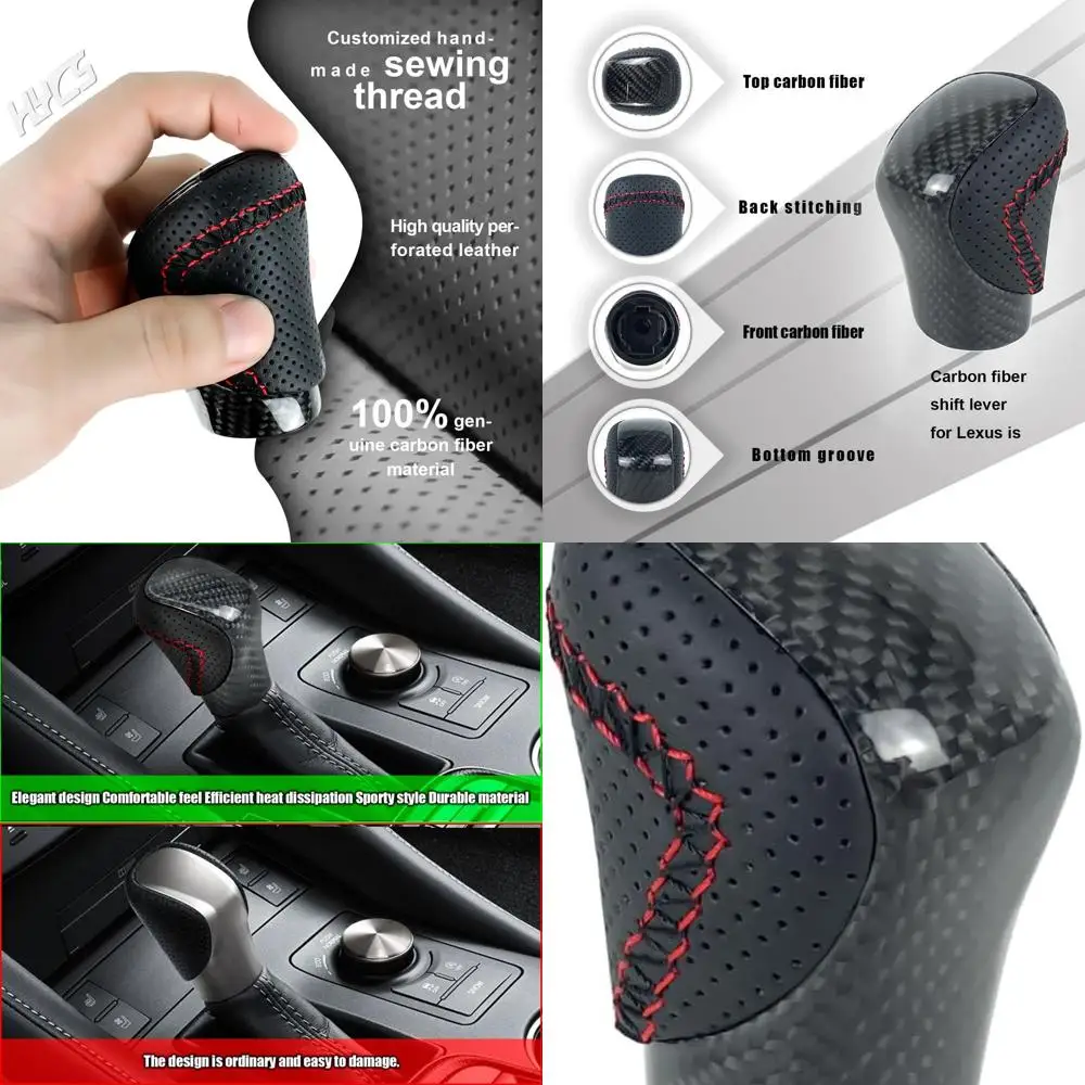 

Аксессуары для салона автомобиля, ручка переключения передач из настоящего углеродного волокна, черная перфорированная кожа для Lexus RC RX NX GS 200T 300h 350