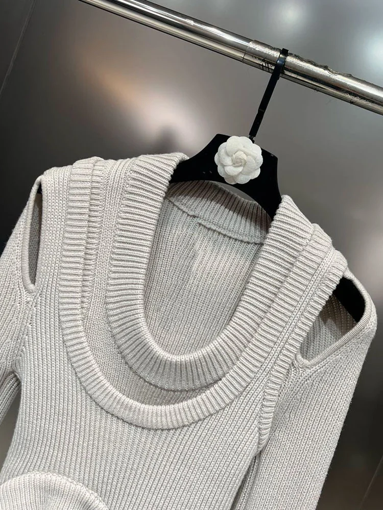 DEAT-suéter de punto para mujer, jersey de manga larga con cuello redondo, diseño calado Simple y bonito, Moda de Primavera 2024, 11P01367