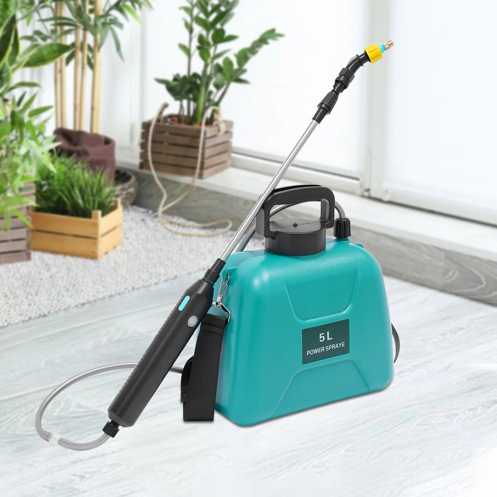 1.35Gallon/5L Electric Sprayer - Potable Garden Sprayer with Telescopic Wand, 2 Mist Nozzles and Adjustable Shoulder Strap