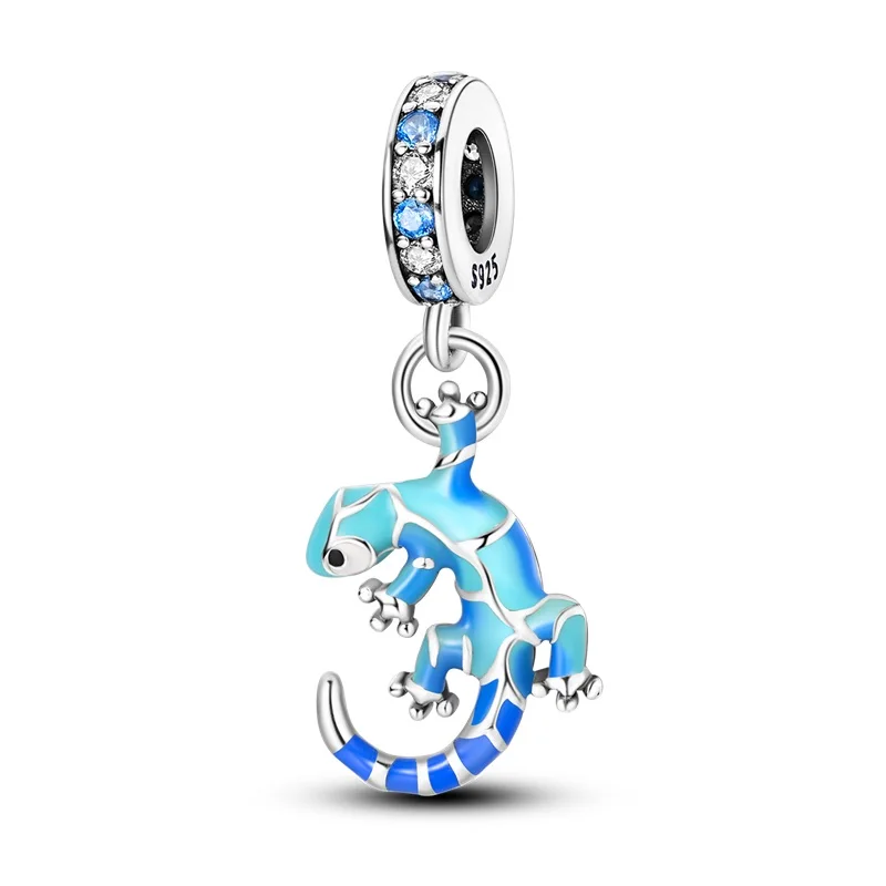 DIY Bead 925 Sterling Silver Blue Gecko Charms Fit Pandora 925 Original Bracelet For Women Birthday Gifts Fashion Jewelry