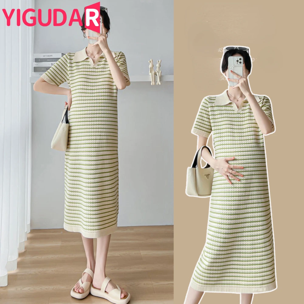 

Maternity Dresses 2024 New Clothes For Pregnant Women Short Sleeve Stripe Slim Dress fashion Pregnancy photoshoot Dresses