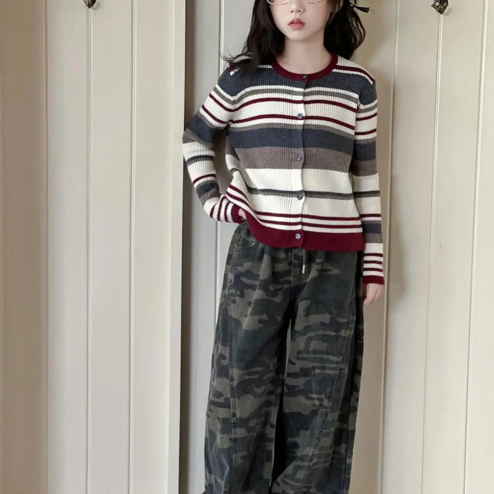 

Kawaii модный кардиган для девочек, свитер, студенческий осенний мультяшный повседневный трикотаж с круглым вырезом и длинными рукавами, пальто, топы, детская одежда