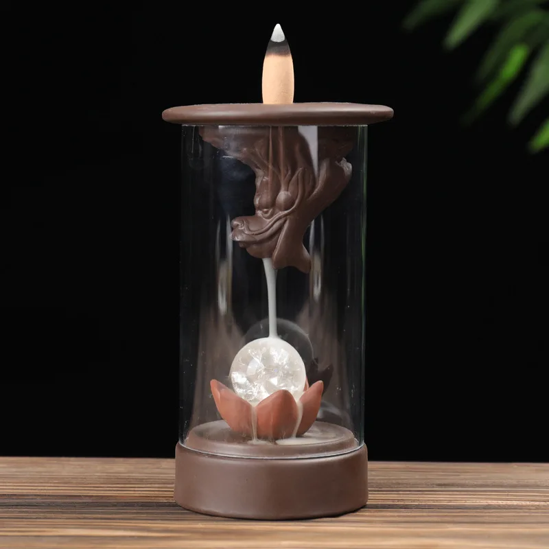 

Purple Clay Backflow Incense Burner with Dragon Spitting Pearls Creative Home Acrylic Ornament Housewarming Gift