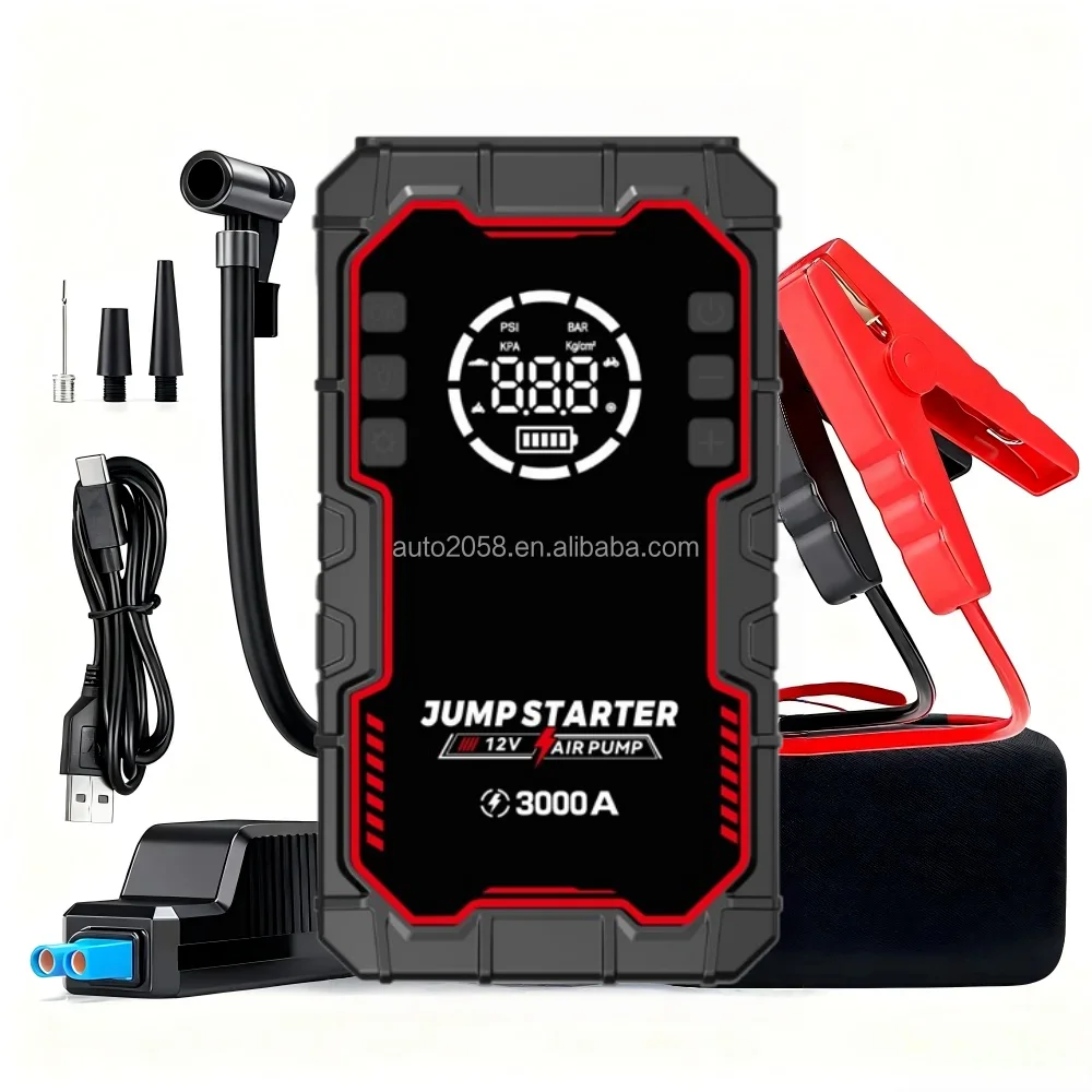 4 In 1 Emergency Tool Kit Jump Starter Battery Pack With Air Compressor Tire Inflator Lithium Battery For Car Truck Jump Starter