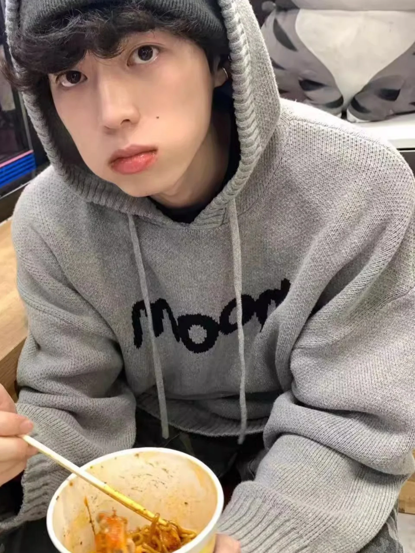 

Мужской свитер в американском уличном стиле, вязаный, с надписью, ретро, плотный, с капюшоном, удобный, мягкий, с длинными рукавами