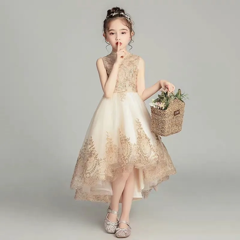 Children's Lace Evening Dress Princess Dress Girls' Evening Dress Kids' Birthday Festival Piano Performance Costume Dress LI854