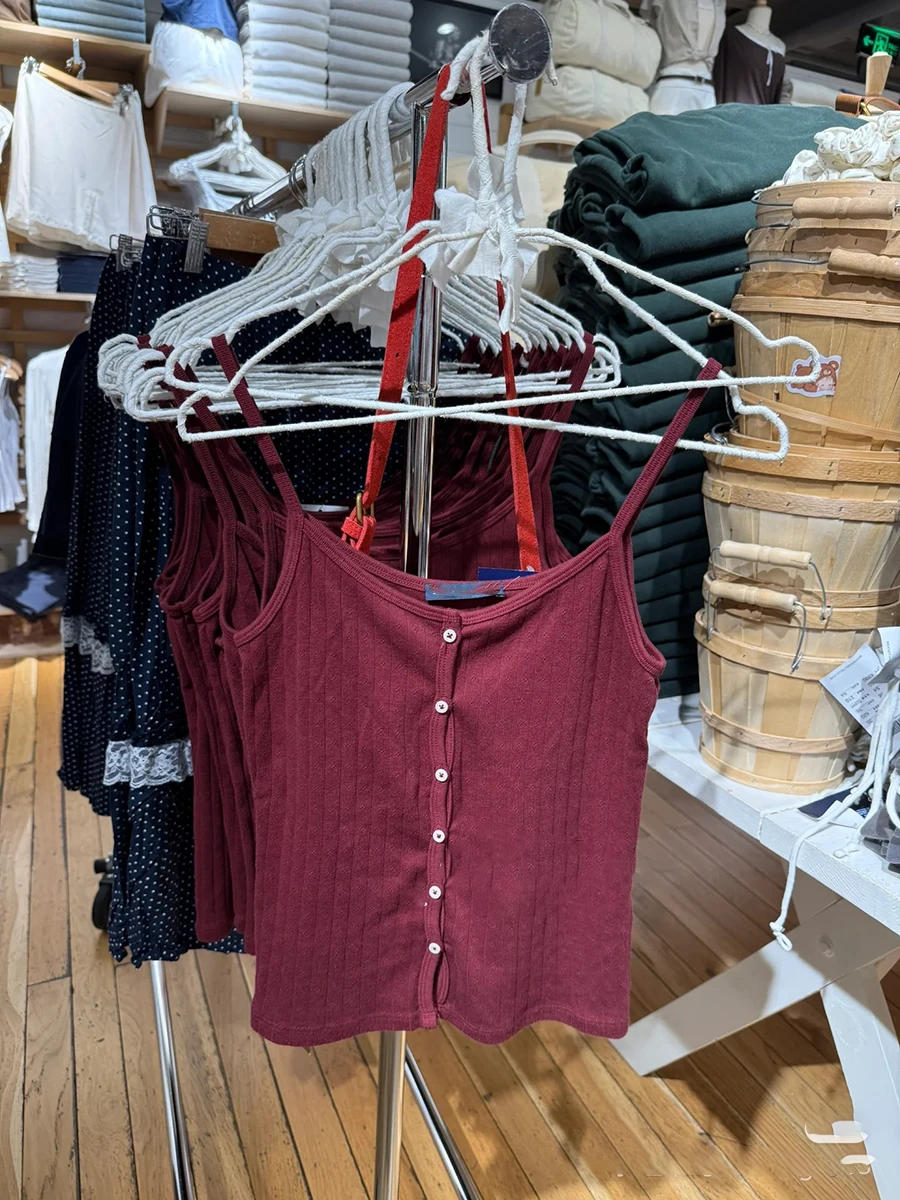 العيينة الأحمر القطن الأساسية تانك القمم المرأة الصيف جديد واحدة الصدر أكمام سليم بروتيل بسيط الحلو الصلبة لطيف سترة Y2k القمم #4