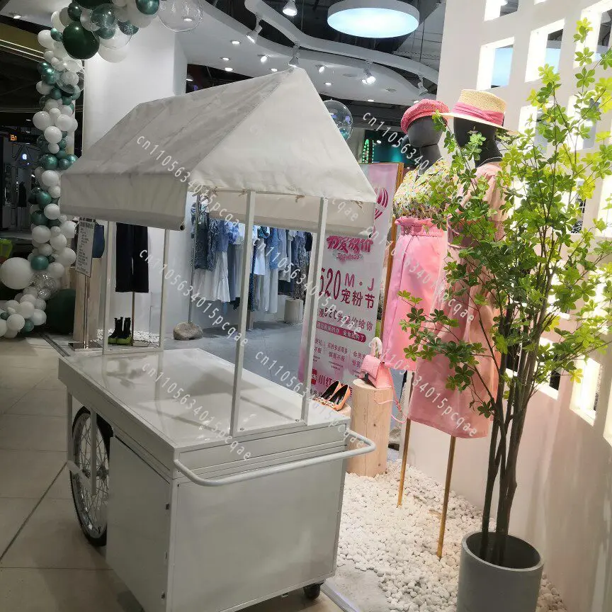 European Wrought Iron Float Supermarket Promotional Car with Cabinet Flower Shop Mobile Stall Car Creative Outdoor Stall Car