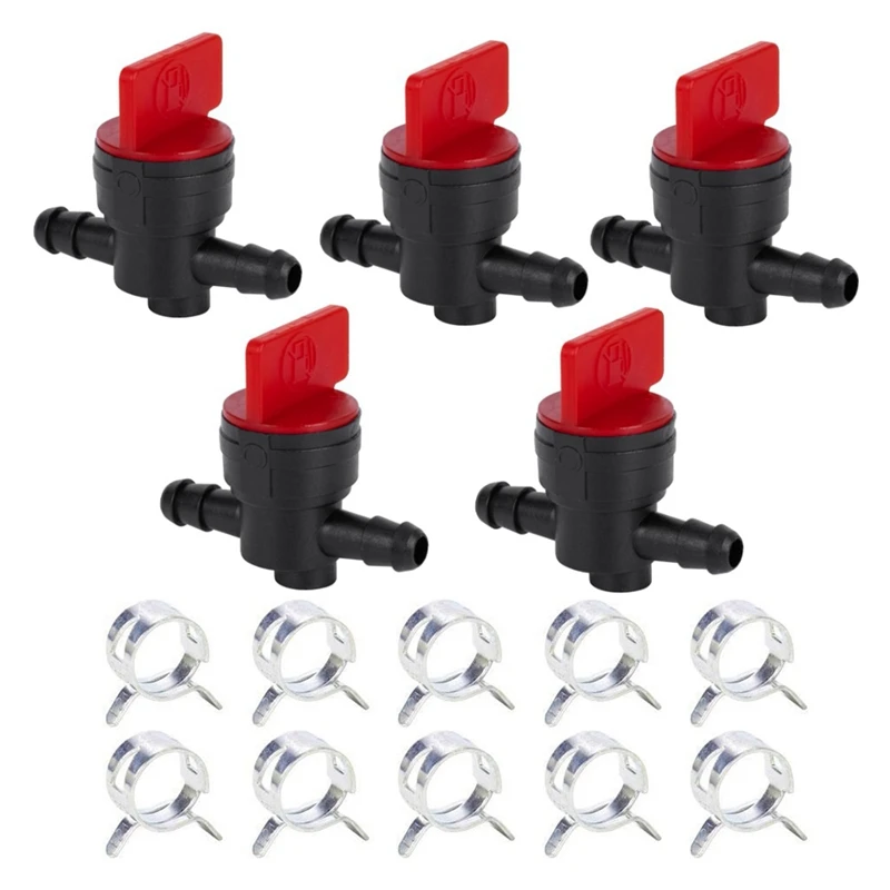 5Pcs 494768 698183 Fuel Shut Off Valve With Clamp For 1/4 Inch Fuel Line Briggs & Stratton Murray Toro Lawn Tractor Easy Install