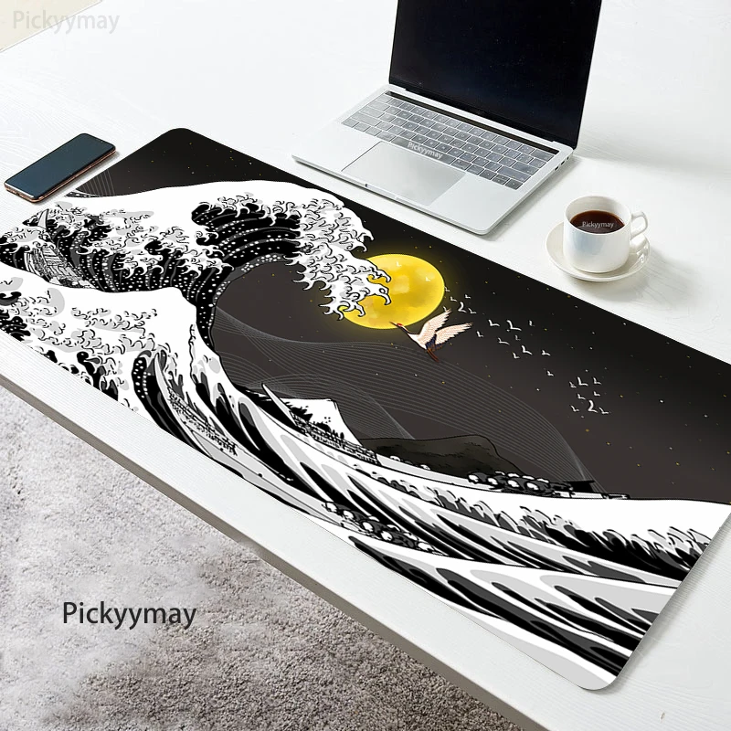 

Japan Great Wave Mousepad Large Mouse Pad Computer Keyboard PC Desk Mat Accessories Table Carpet Black Masuepad Stitched Edge