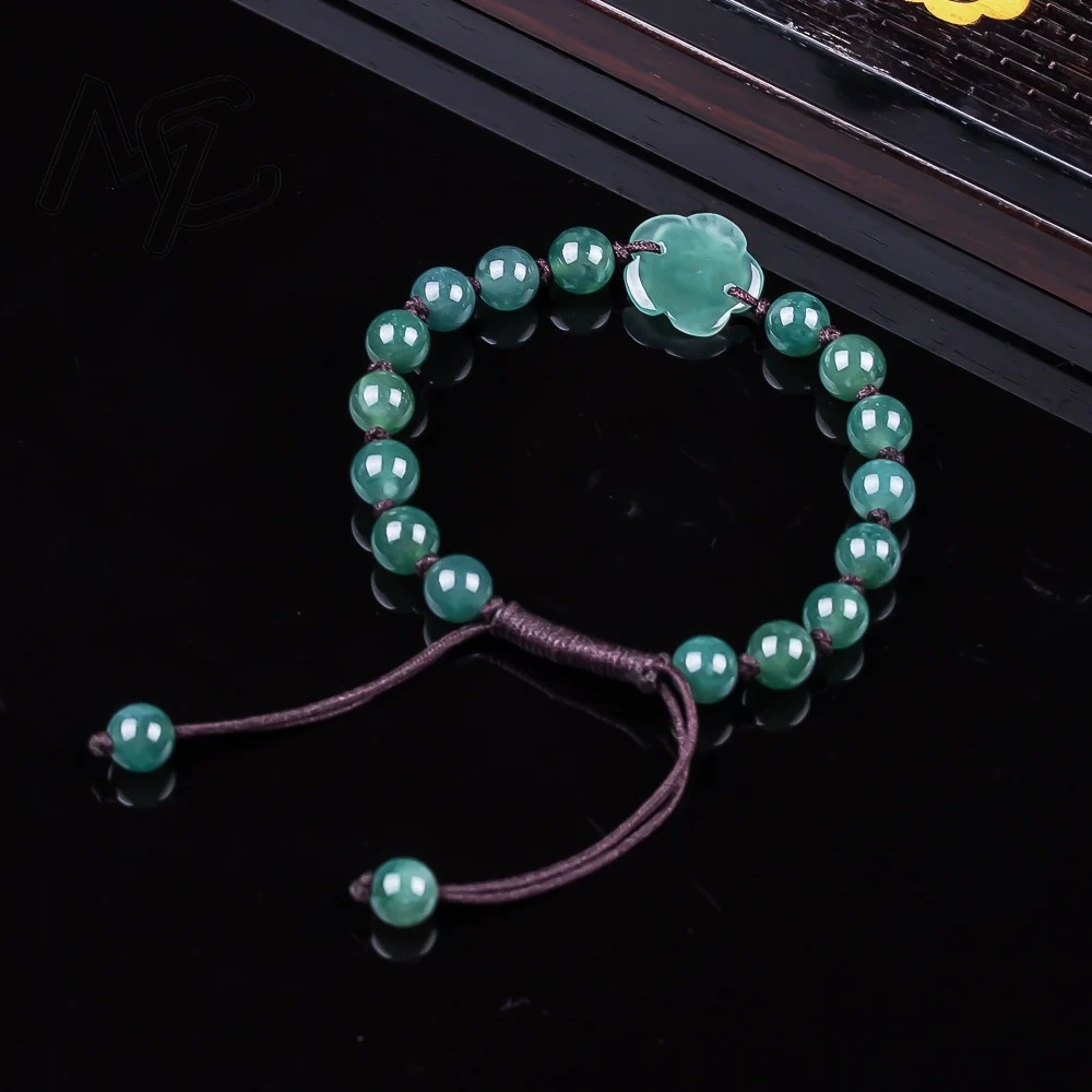 Real Natural Blue Water Jade Rose DIY Bracelet Handstring Carved Charm Jadeite Jewelry Fashion Amulet Gifts for Men Women