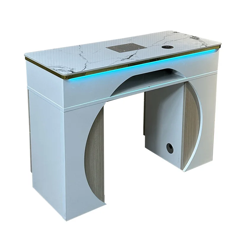 Influencer Style Painted Manicure Table, Multifunctional Nail Workstation with Built-in LED Ambient Lighting, for Nail Salon