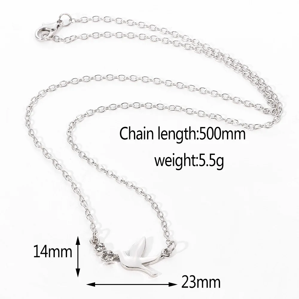 925 Sterling Silver Color Fashion Peace Pigeon Pendant Necklace For Women Girls Birthday Gift CZ Crystal Trendy Jewelry