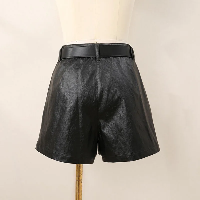 Woman clothing y2k fall and winter do old eco-leather high waist women\'s shorts2024korean fashion loose casual A-line Pants