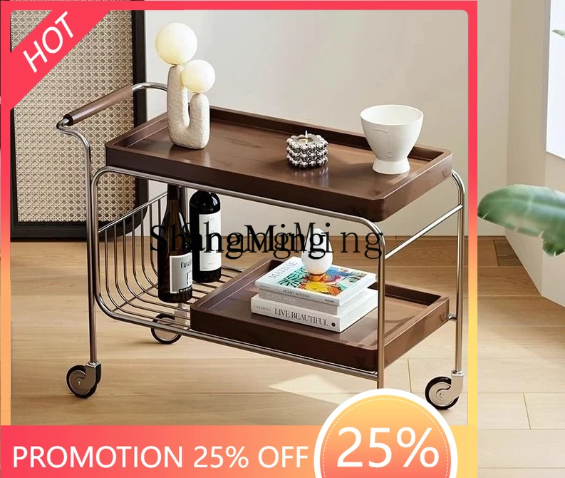 

ZYY fine wheeled trolley creative small coffee table household medieval solid wood sofa edge table