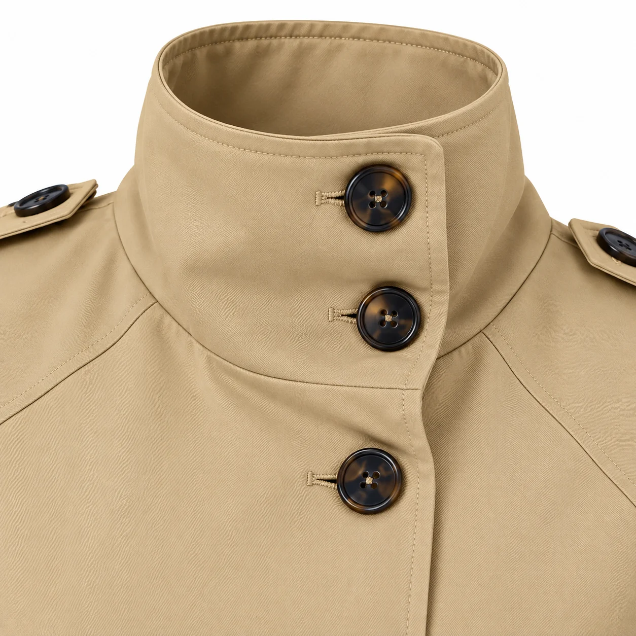 CH Ladies Cropped Trench Jacket High Neck Button Front Self Tie Belt Epaulets Woven Fabric Daily Outdoor Outer Tops