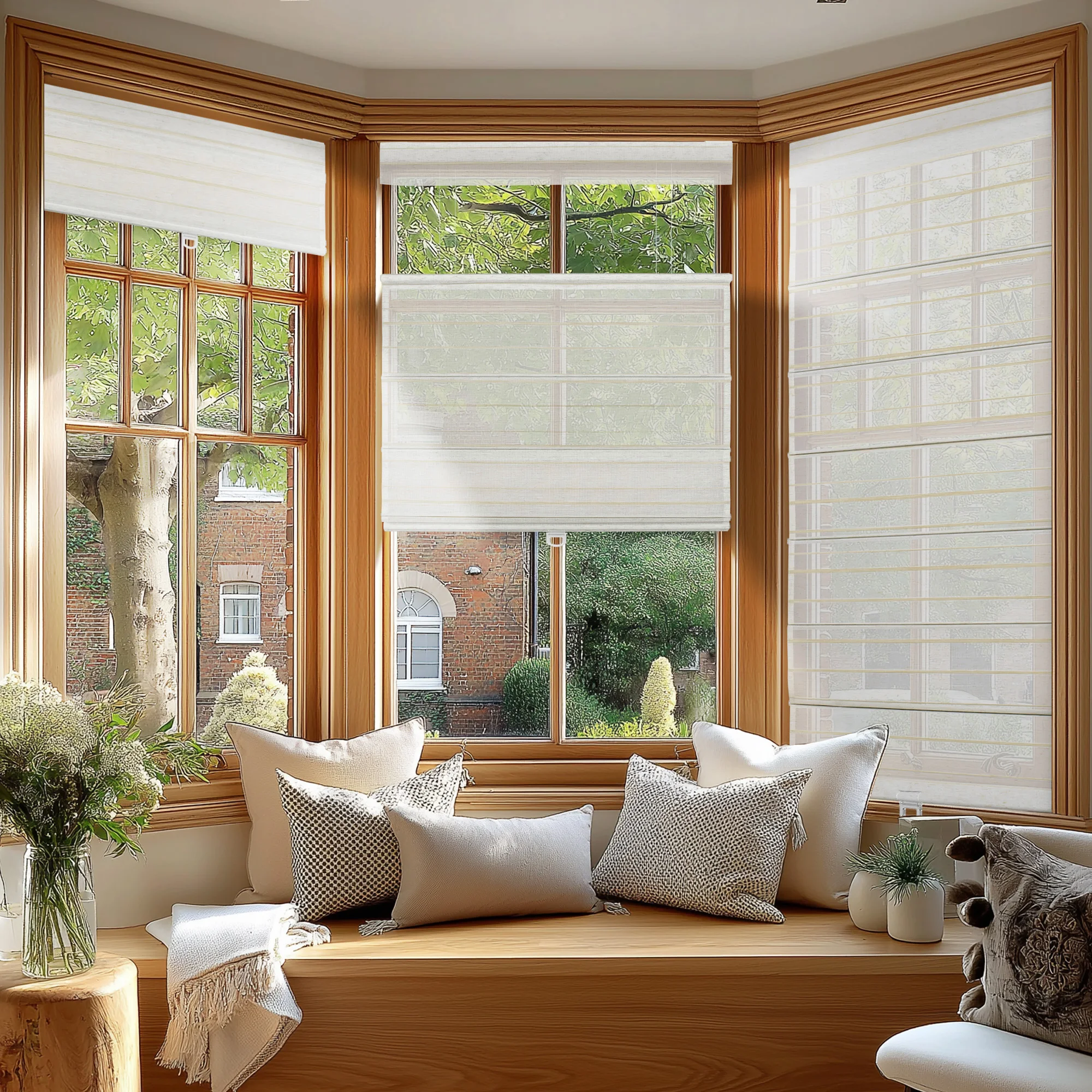 Custom Light Filtering Roman Shades Top-Bottom Thermal Insulated Window Blinds No Drill Installation Privacy Customizable Plain