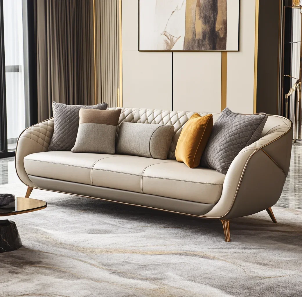 

For Designer Modern Marine Cream White Synthetic Leather Sleeper Sofa Set Wood Velvet With Metal Legs Living Application