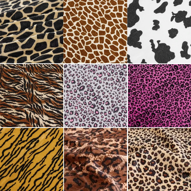 0.5/1/2 Yards Short Plush Animal Printed Fabric for Stage Performance Costumes Dolls Sofa Covers Handmade DIY Sewing Fabrics