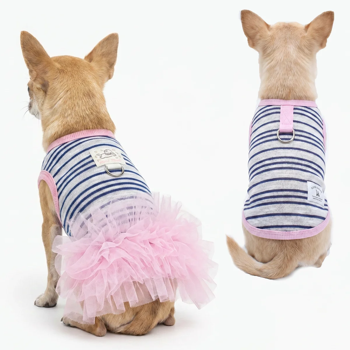 

Cute Striped Dog Vest with Pink Tulle Tutu Skirt - Soft Knit Pet Harness Dress for Small Dogs (Chihuahua, Dachshund)