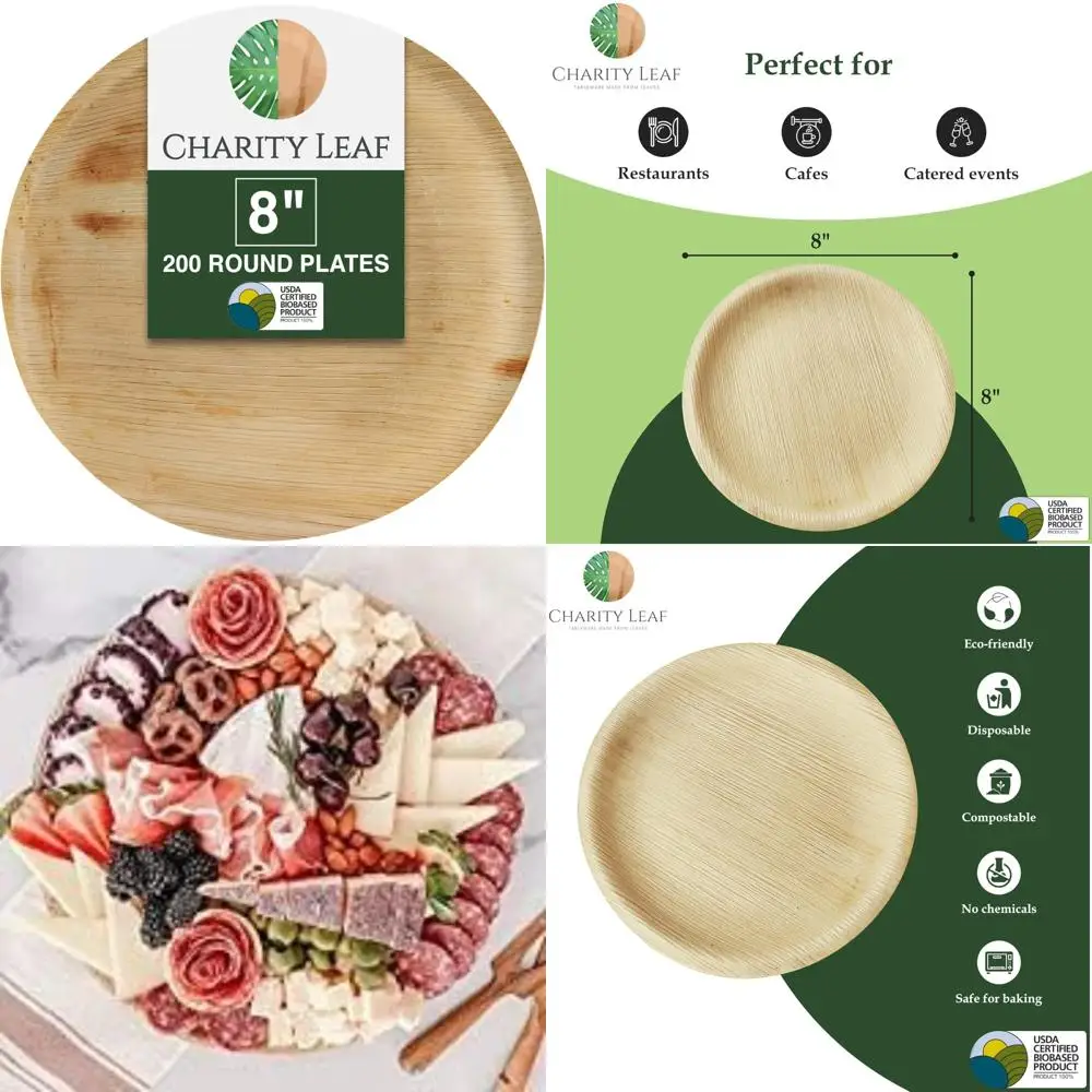 

Экологичные круглые тарелки с пальмовыми листьями — 200 шт. одноразовые сервировочные тарелки в бамбуковом стиле для устойчивой столовой