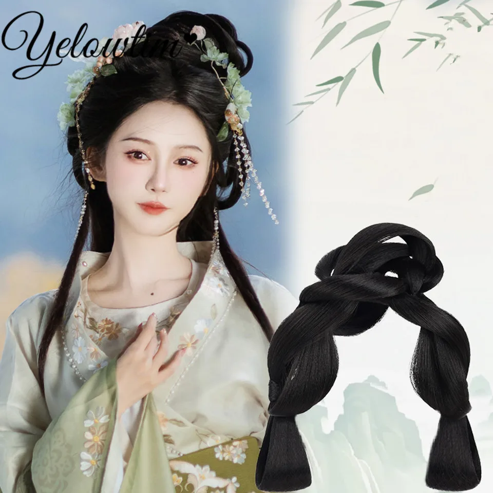 Synthetic Ancient Costume Hanfu Wig All-in-one Lazy Hairband Ancient Style Full Tang Style Hairstyle Daily Wig Bun Pad Hair Bag