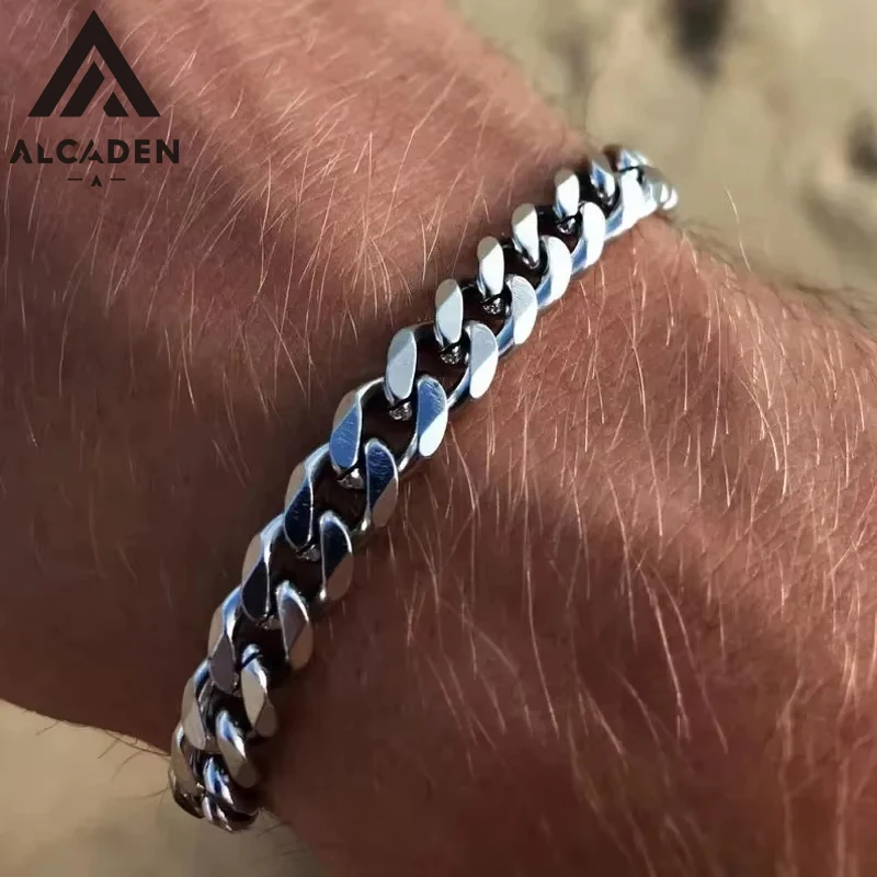 316L Stainless Steel Curb Cuban Chain Bracelet, Simple Silver Color Unisex Wrist Chain Jewelry Gift for Men