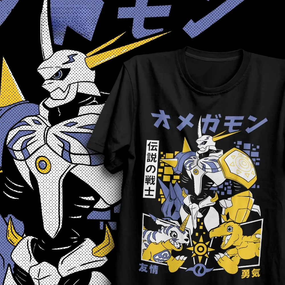 2026 Digimon Omegamon Agumon Gabumon Evolution Anime T-Shirt Oversized White Streetwear Cotton Tee for Men Women Fans