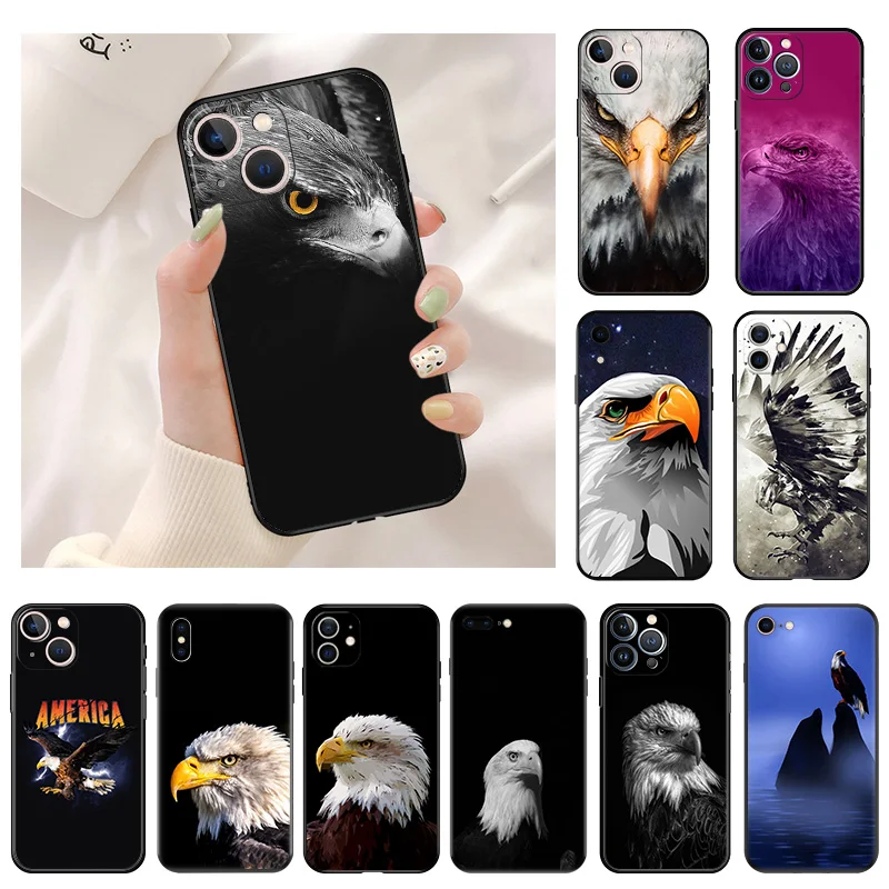 Silicone Black Phone Cases for iphone 16 Pro Max 7 8 14 15 Plus SE XR 11 12 13 Mini 15Pro Eagle King Soft Cover