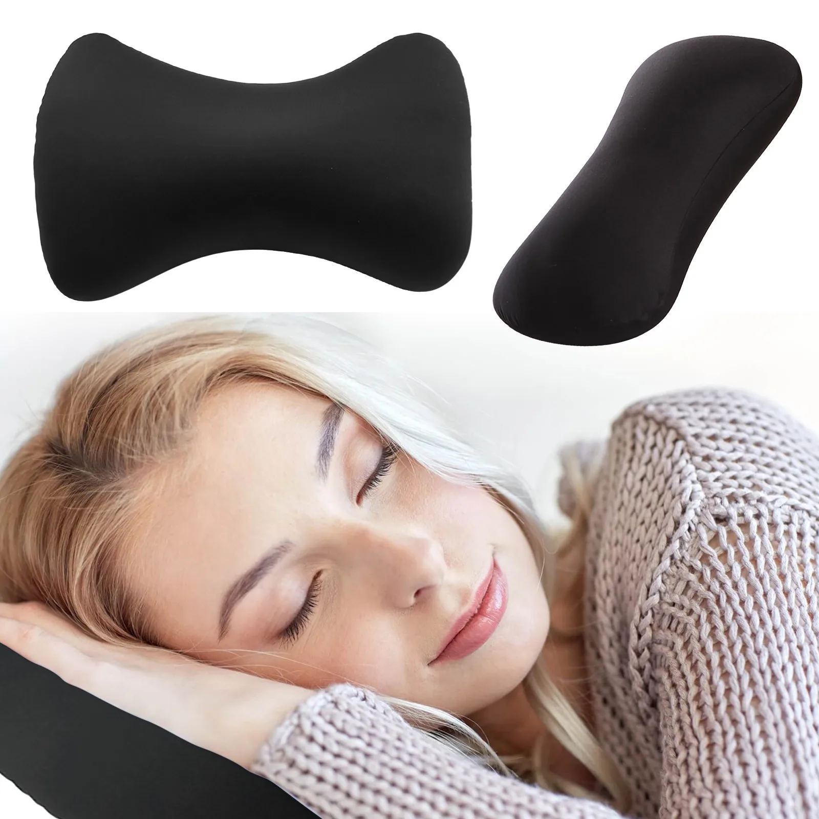 Bone Shape Roll Pillow Mini Cushion Microbead Back Sofa Cushion Throw Cozy Pillow Travel Home Office Sleep Neck Support Pillow