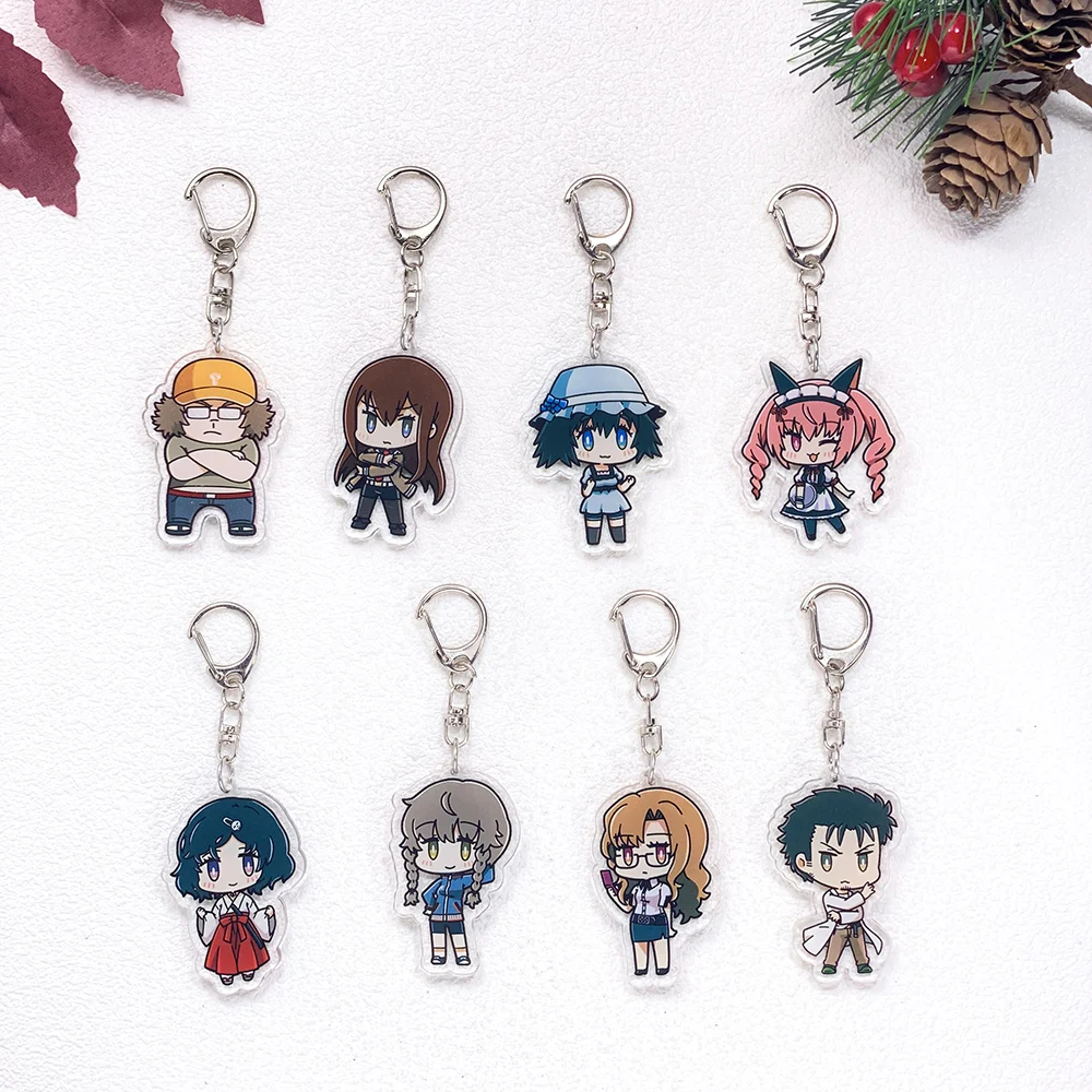 1/8 Stück Anime-Figuren Steins;Gate Schlüsselanhänger Zubehör Acryl Niedliche Charms Anhänger für Tasche Lustiger Schlüsselhalter Rucksack-Dekoration