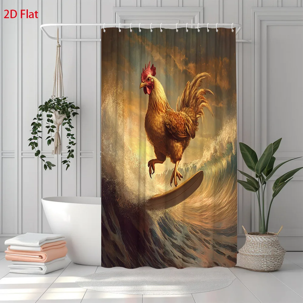 Dramatic Rooster Surfing Ocean Wave Shower Curtain Waterproof Bathroom Decor Art Print 180x180cm Home Tapestry