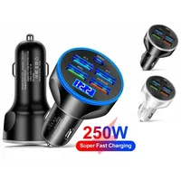 250W 5Ports Car Charger Fast Charging PD QC3.0 USB C Auto Phone Charger Adapter in Car For iPhone Samsung Huawei Xiaomi