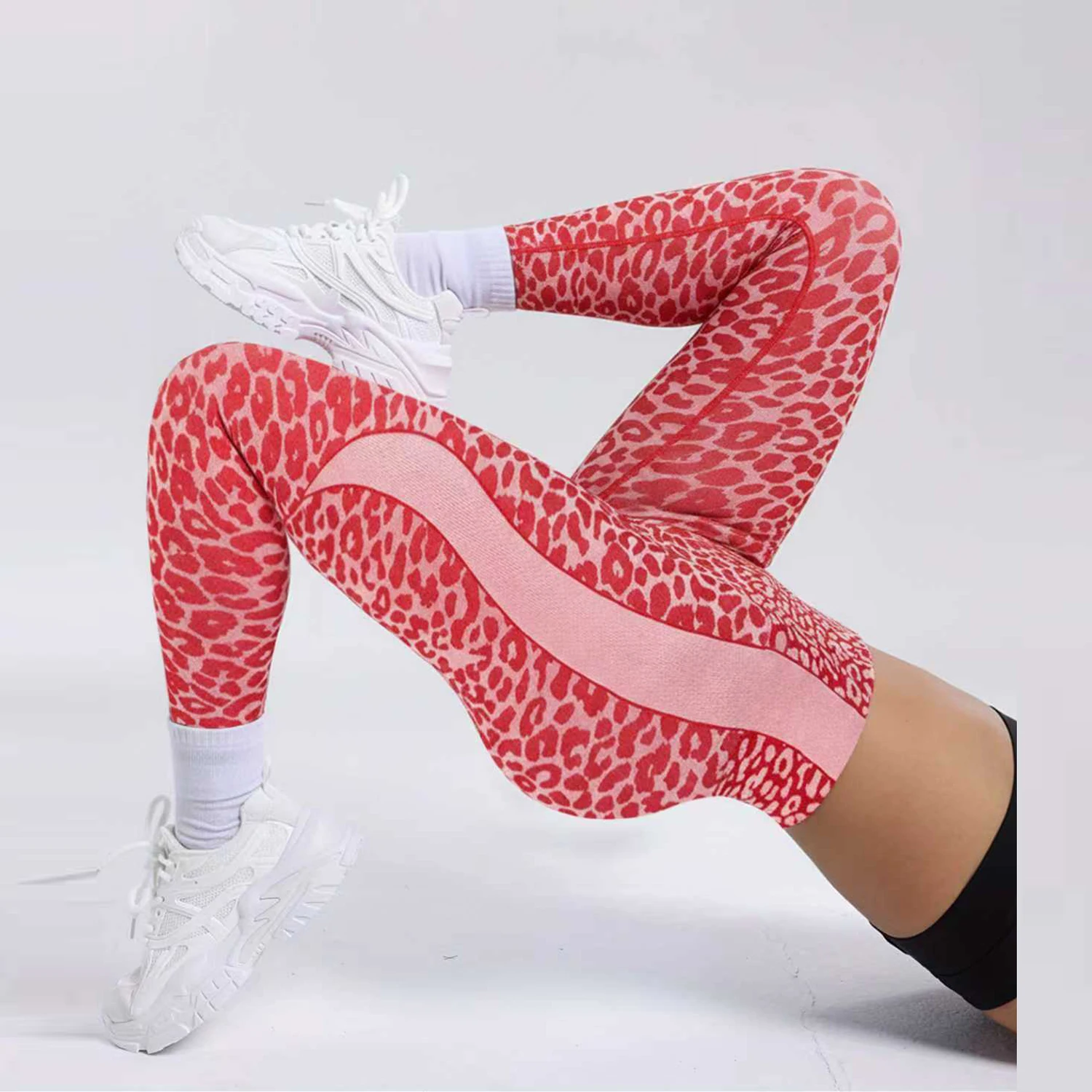 Women Red Leopard Leggings Arch Gym Fitness Athletic Workout Elastic Leggins Yoga Pants Sports High Waist Training Tights