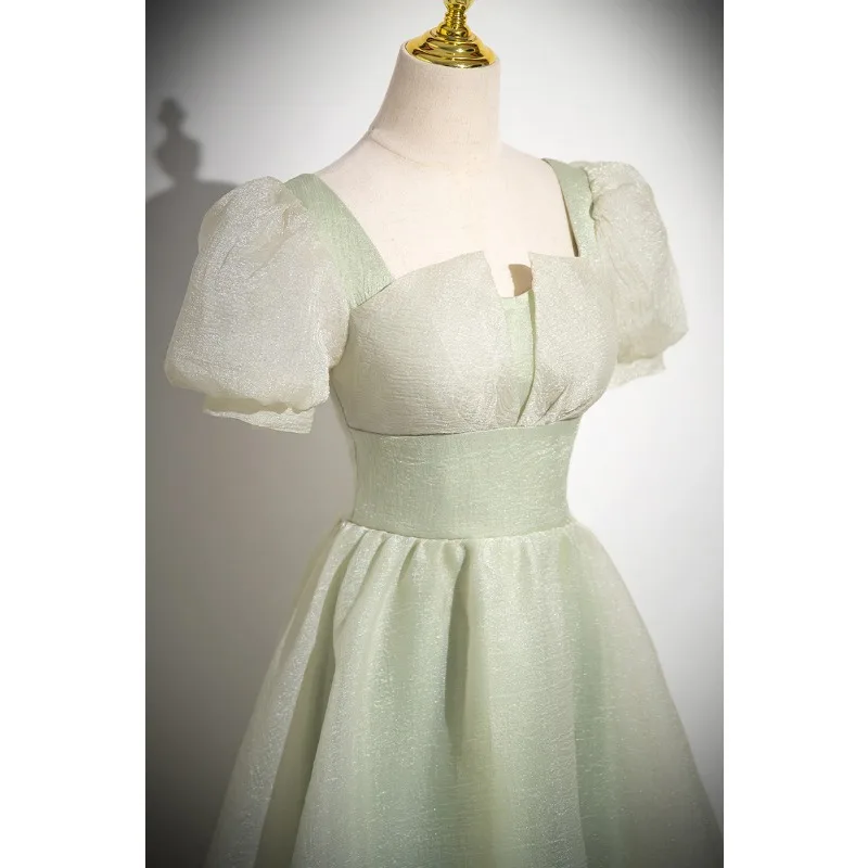 2025 New Women's Summer Square Collar Mesh Banquet Evening Dress Fashionable Evening Slimming Art Exam Performance Dress