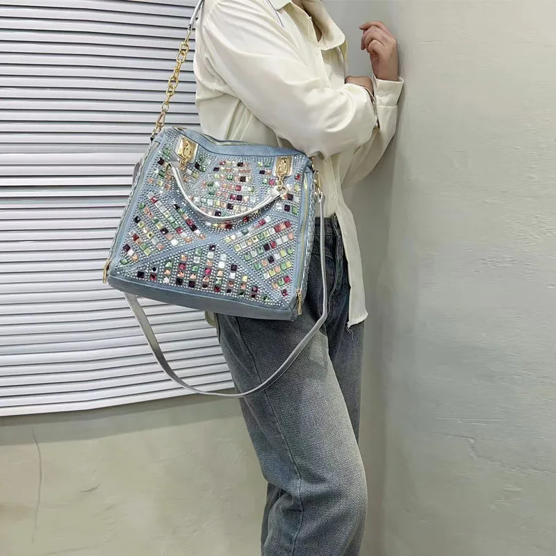 

Retro Punk Handbag Down Feather Space Cotton Tote Bag MultiPocket Versatile Large Capacity Shoulder Bag Soft Puffy Crossbody Bag