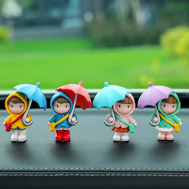 4 szt. Figurka Dziewczynki i Chłopca z Parasolkami, Dekoracja, Figurka z PVC, Ozdoba, Miniaturowa Ozdoba do Bajkowego Ogrodu, Zawieszka, Akcesorium DIY