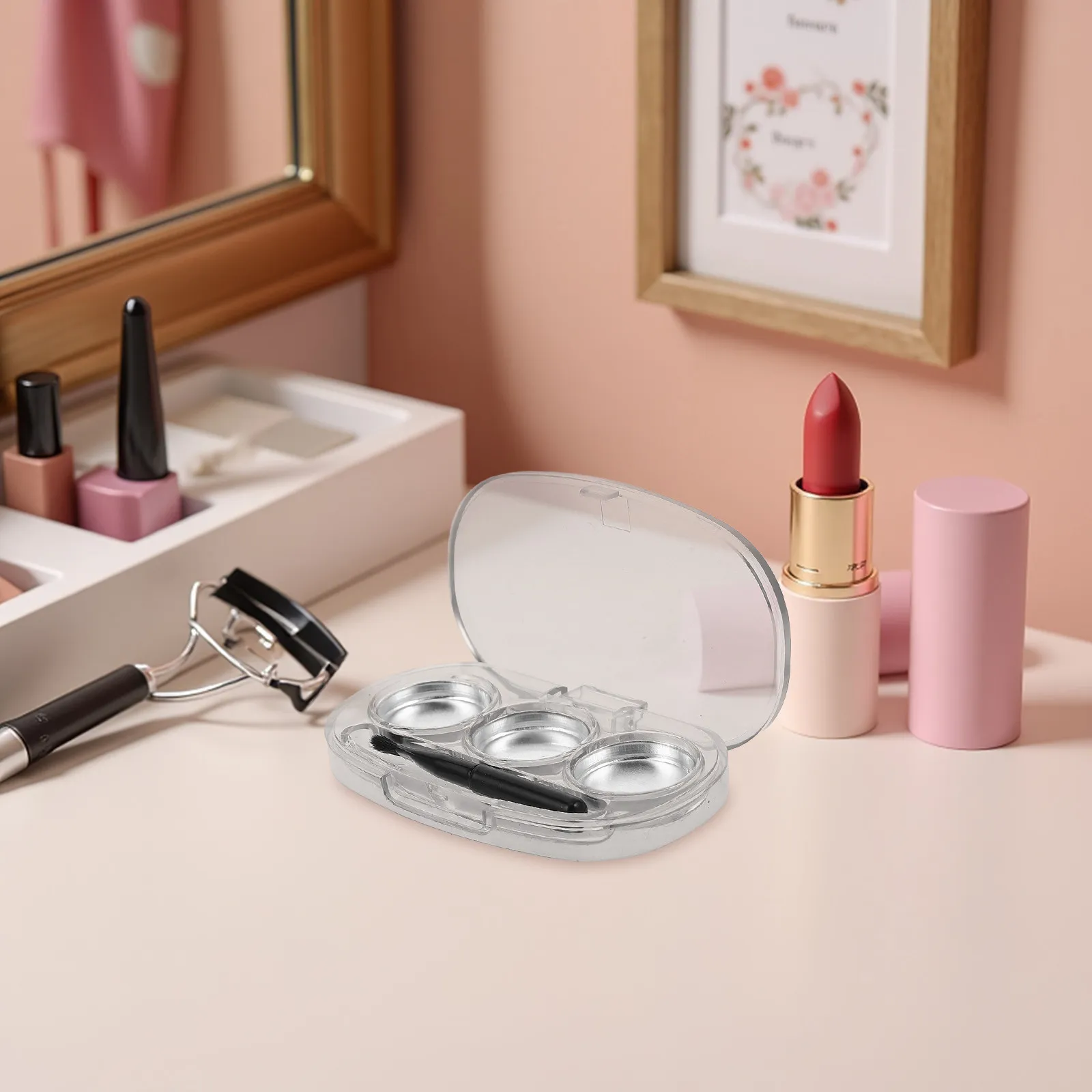 3Pcs Clear Makeup Holder Organizer Empty Eyeshadow Case Compact Travel Small Palette Storage Brush Included