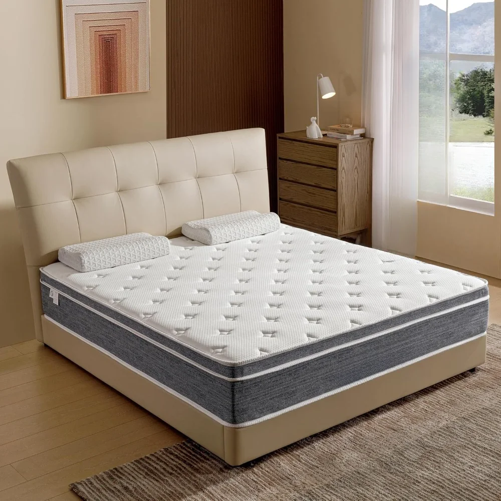 Mattress Memory Foam and Spring Hybrid Mattresses,Medium Firm Feel Grey in Box,Quality Comfort and Adaptive Support Breathable