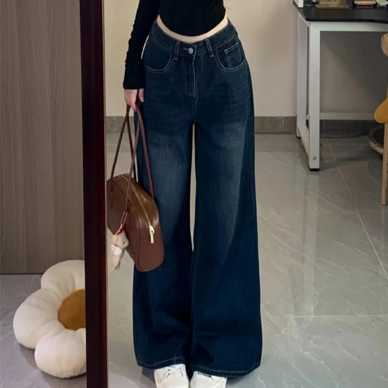 Vintage High Waist Women's Jeans 2026 Autumn Y2K Loose Straight Denim Trousers Women Korean Fashion Wide Leg Baggy Pants Woman