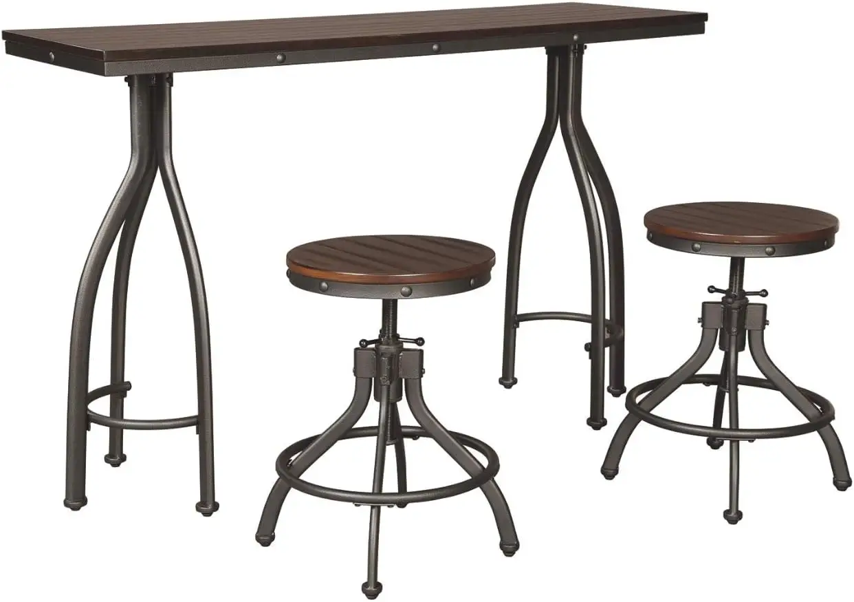 Signature Design by Ashley Odium Urban Counter Height Dining Table Set with 2 Bar Stools, Gray