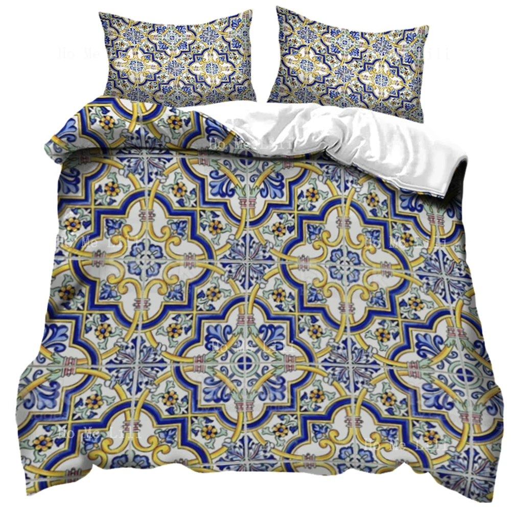 

The Spanish Tile Pattern Vector Is Seamless With The Floral Pattern Duvet Three Piece Bedding Set