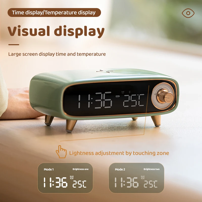 Retro Multi-function Bluetooth Speakers Support 15W Wireless Phone Charger Bedroom Night Light LED Alarm Clock Display Home Gift