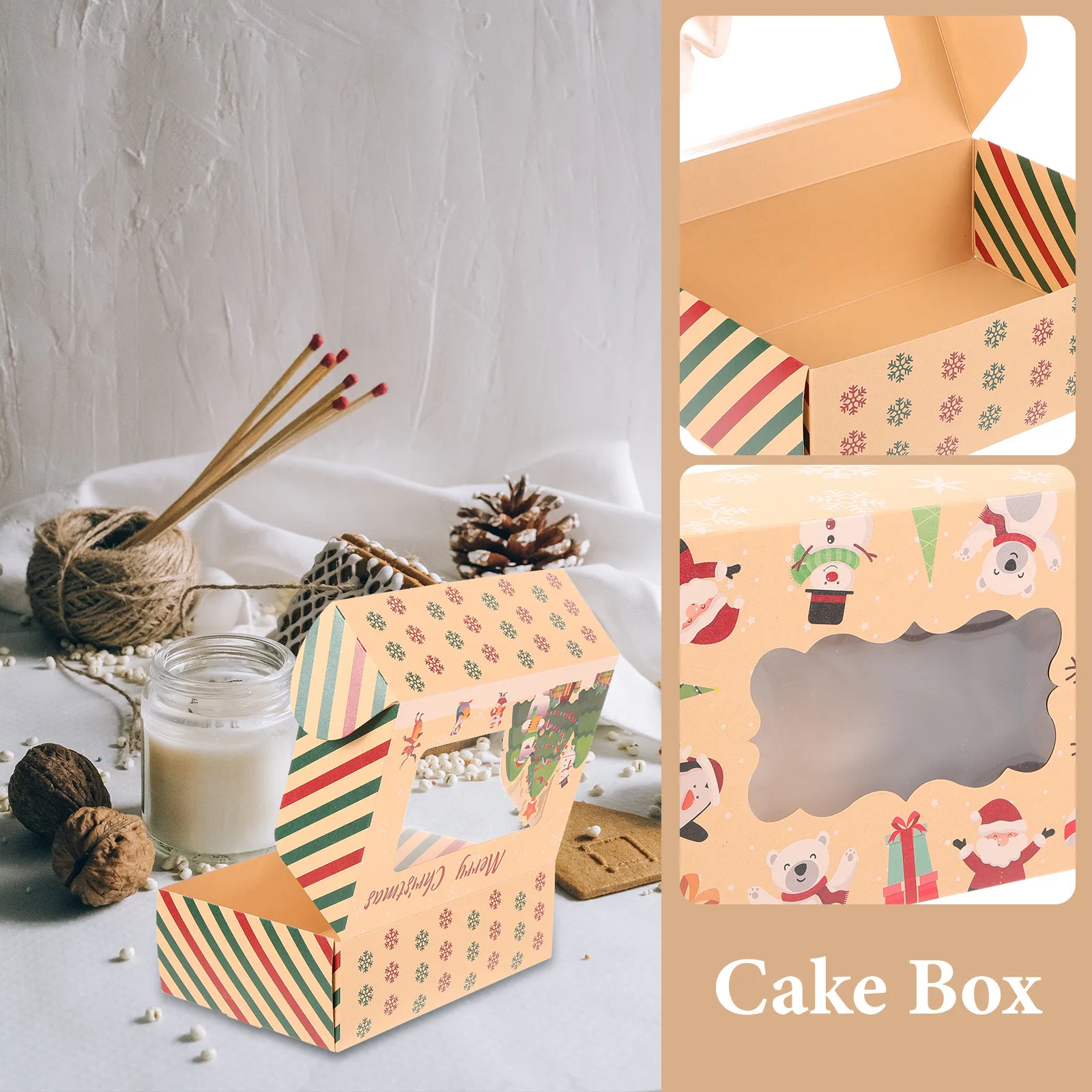 5Pcs Christmas Treat Boxes Paper Food Bakery Boxes Lightweight Sturdy Assembly Christmas Elements Decor for Wedding Birthday