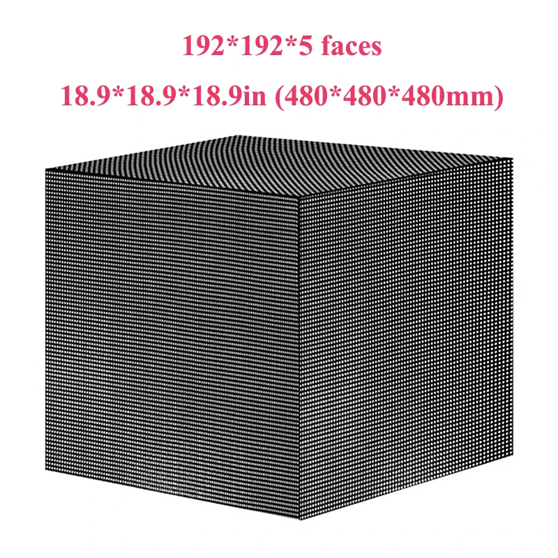 

LED Store Magic Cube Spacing Five Sided Hanging Adverting Display Scre Pixel 192*192*5 faces 18.9*18.9*18.9in (480*480*480mm)