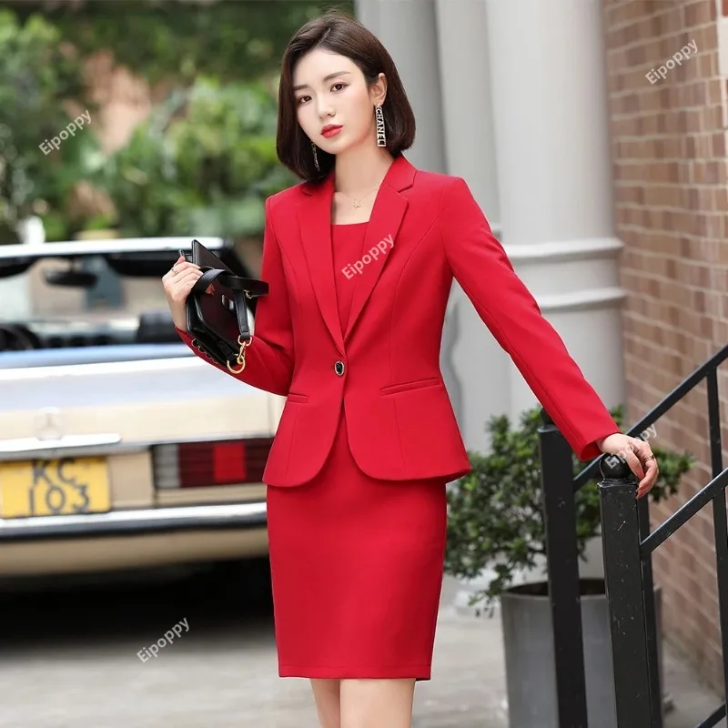 Nuove donne gonna a due pezzi completo da lavoro abbigliamento da lavoro elegante donna verde viola nero rosa rosso giacca formale gonna Blazer