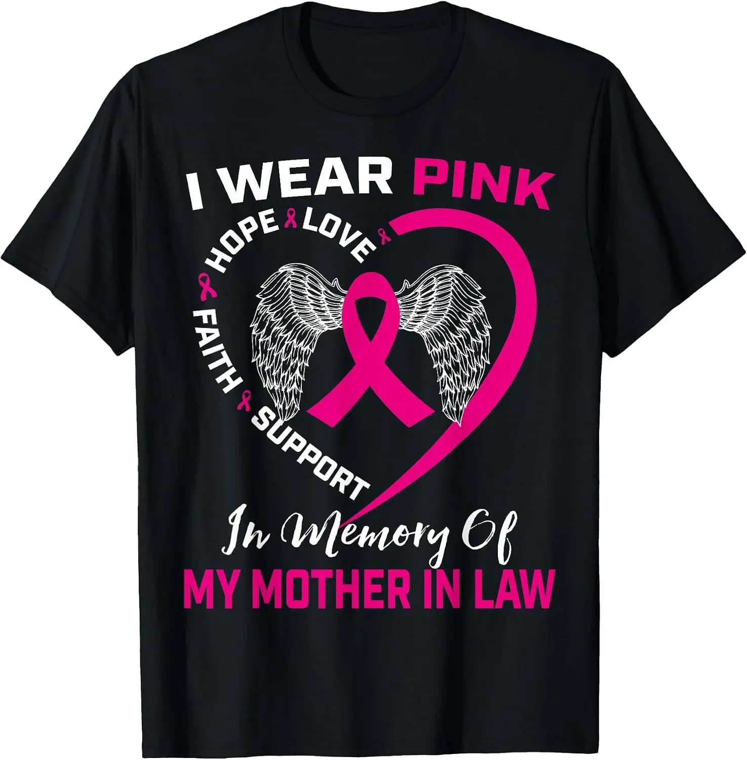 I Wear Pink Memory Of My Mother In Law Breast Cancer T-Shirt vintage style tee  boxy fit tee black graphic tee 100% cotton men