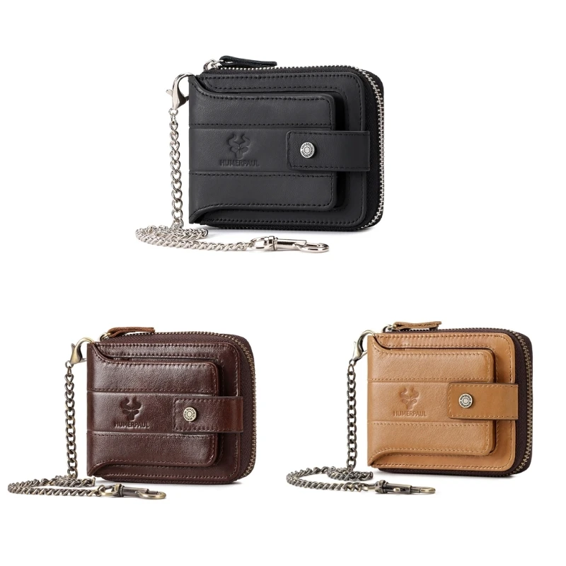 Cartera compacta para hombre con monedero con cremallera, monedero elegante y funcional, bolsillos para cambio