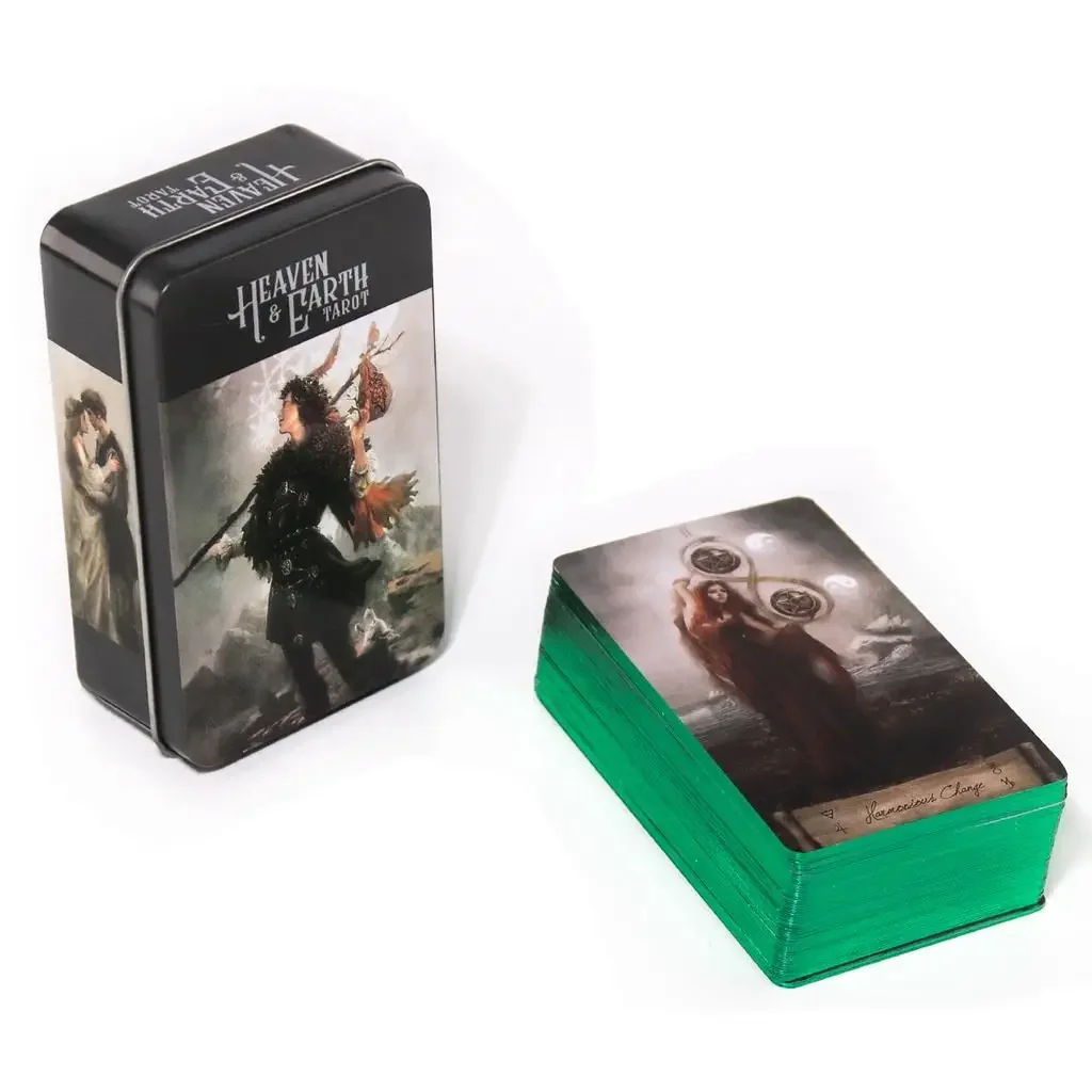 Heaven Earth Tarot dans une boîte en métal, jeu de tarot avec guide en PDF, cartes de divination 10,3*6 cm